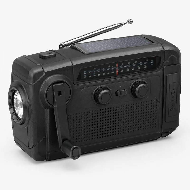 Rádio de emergência solar com manivela