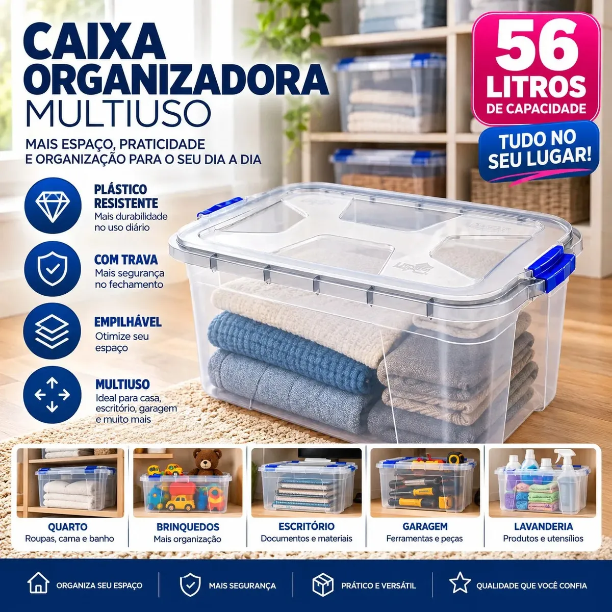 Caixa Organizadora Multiuso 56 Litros